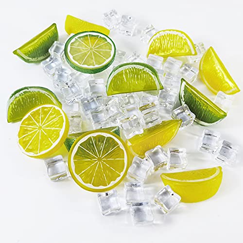 60PCS Artificial Lemon Slices and Fake Ice Cubes for Decor