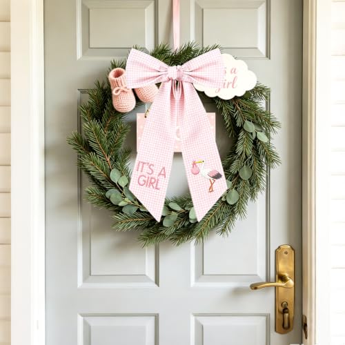 Pink Plaid Baby Shower Wreath Sash 72 x 4 Inch It's A Girl Garland Ribbon
