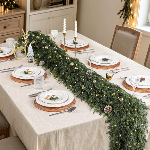 9FT Real Touch Cedar Christmas Garland with Seperate String Lights - Green Moon