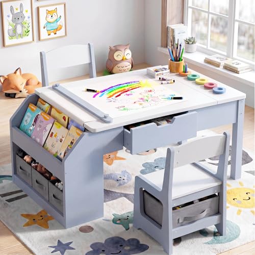 5-in-1 Kids Activity Table and Chair Set with Art Easel and Storage