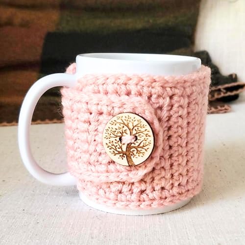 Tree of Life Mug Cozy Sleeves - Set of 2, Grey and Pink Coffee Cup Wraps