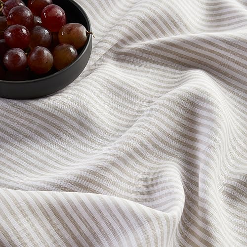 Solino Home Natural & White Linen Table Runner 14 x 48 inches - Handcrafted European Flax