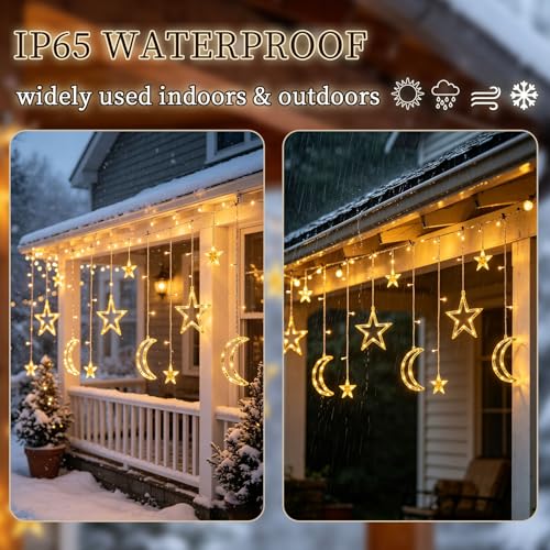 Moon Star Curtain String Lights 11.5ft 120LED with White Variation – Battery or USB Powered