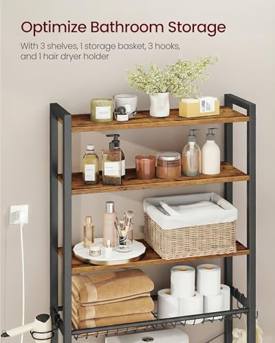 Over-the-Toilet Bathroom Storage Rack with Adjustable Shelves and Basket