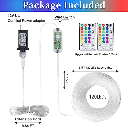 40ft Color Changing LED Rope Lights, Waterproof Outdoor String Lights