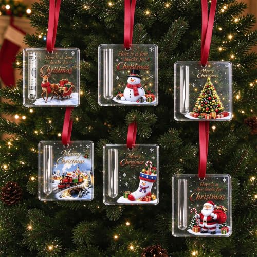 Christmas Cash Gift Holder Ornaments - Set of 6 Reusable Holiday Decorations