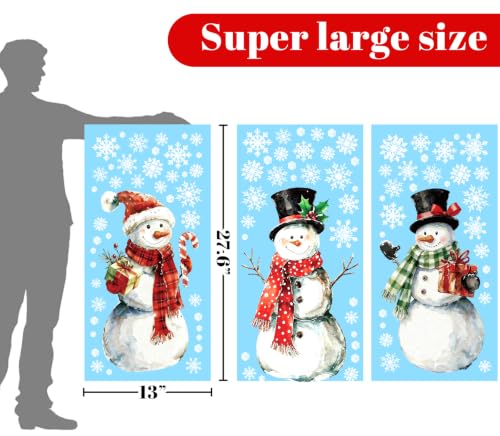 Large Snowman Christmas Window Clings Decorations 3 Sheets Holiday Stickers