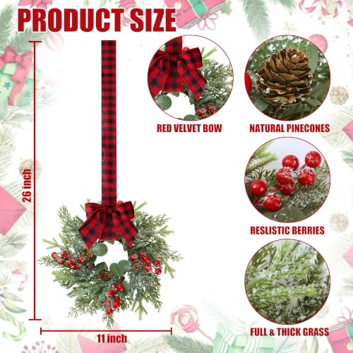 Sggvecsy 4-Pack Mini Christmas Cabinet Wreaths with Norfolk Pine & Burlap Bows