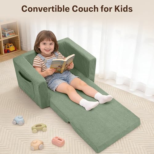 2-in-1 Foldable Kids Sofa Chair, Convertible Foam Couch for Playrooms