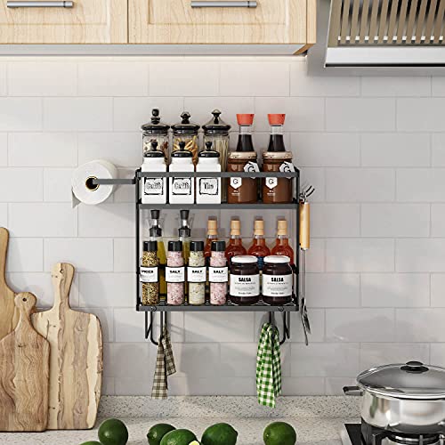 2-Tier Over-the-Toilet Storage Shelf with Hooks and Paper Rack