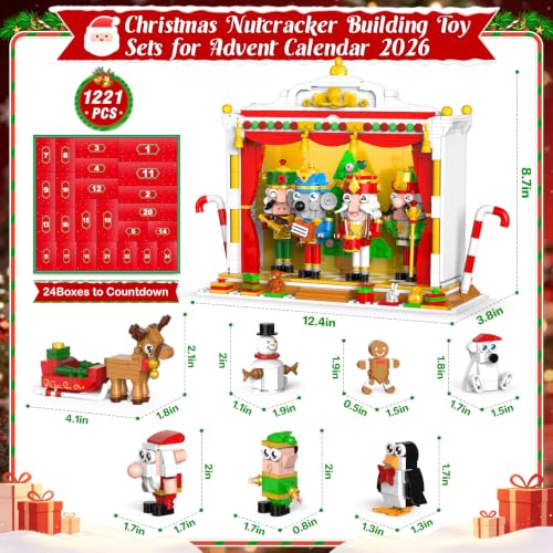 KXOSEL 2026 Christmas Nutcracker Building Set - 1221 Pieces Advent Calendar for Kids