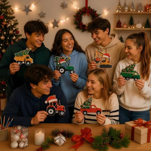 36Pcs Wooden Christmas Truck Ornaments Set for Holiday Decor & Gifts