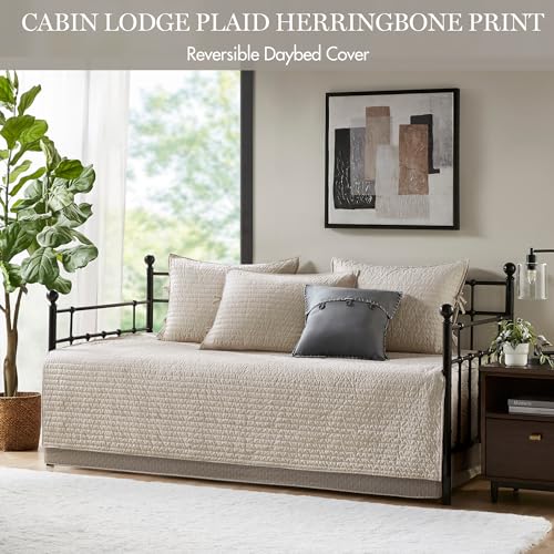 6-Piece Reversible Plaid Herringbone Daybed Cover Set - Twin Size