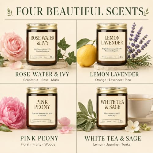 Scented Soy Candles Set - 4 Pack, Long-Lasting Aromatherapy Jar Candles for Home