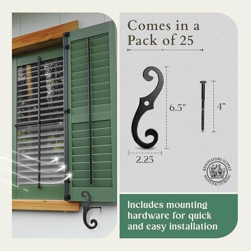 S-Style Shutter Dogs, 6.5-Inch Cast Aluminum Tiebacks - 25 Pair Pack