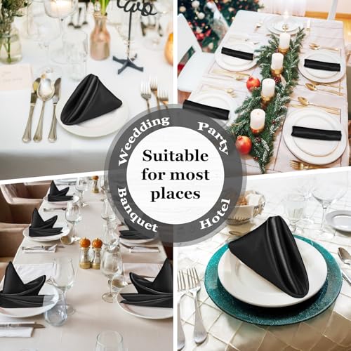 80-Pack Black Satin Napkins, 17x17 Inch Soft Silky Cloth Table Napkins