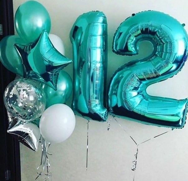 Number Balloons 1 - 40 Inch Blue-Green Birthday Decorations for Boys & Girls | Perfect for Baby Showers & Photo Shoots