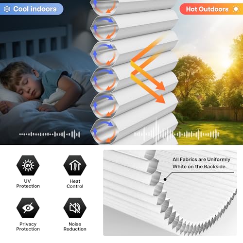 Cordless Cellular Shades for Doors - 24" W x 78" H, White Blackout