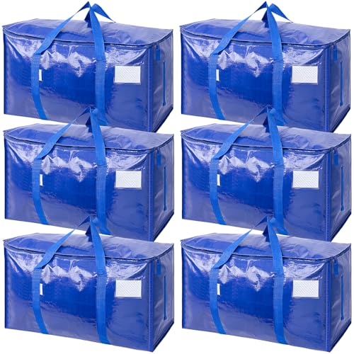 TICONN Extra Large Moving Bags 6 Pack Heavy Duty Storage Totes with Zippers
