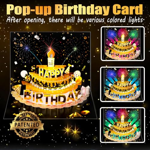Bevbovcard Pop Up Birthday Card with LED Light & Music Blow Out Candle