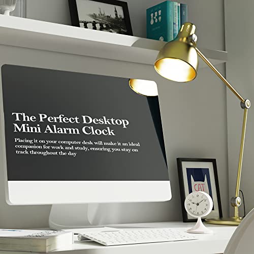 3-Inch Retro Analog Alarm Clock, Silent Metal Table Clock with Night Light