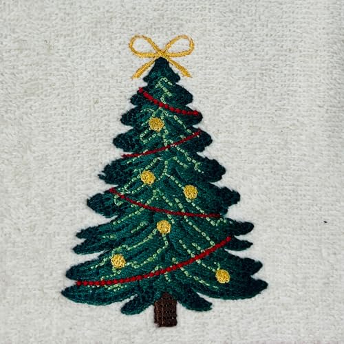 Christmas Tree Embroidered Fingertip Towels - Set of 2 Cotton Hand Towels