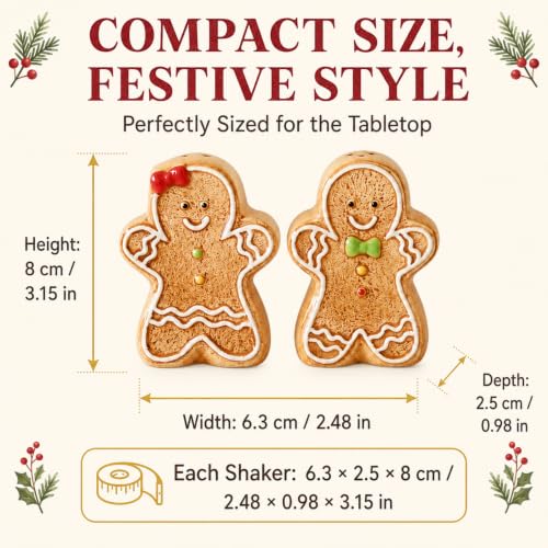 LunarFiery Gingerbread Man Salt & Pepper Shaker Set, Ceramic Kitchen Decorative 2-Pack