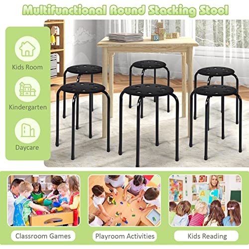 6-Pack Kids Stackable Stools, 17.5-Inch Round Metal & Plastic Stool Set