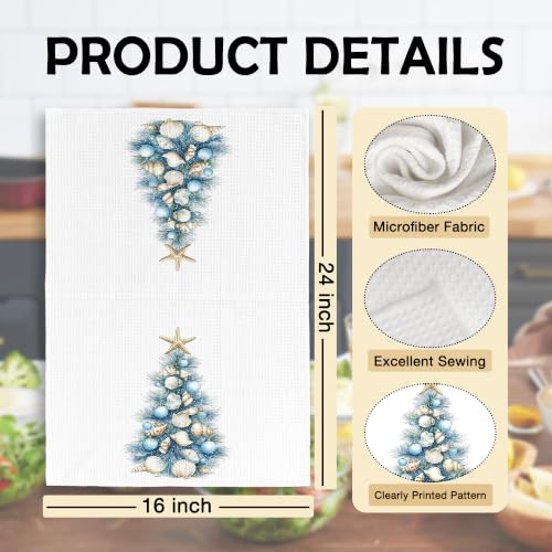 Christmas Seashell Beach Towels - Coastal Ocean Kitchen Hand Towels - Variation: Christmas01