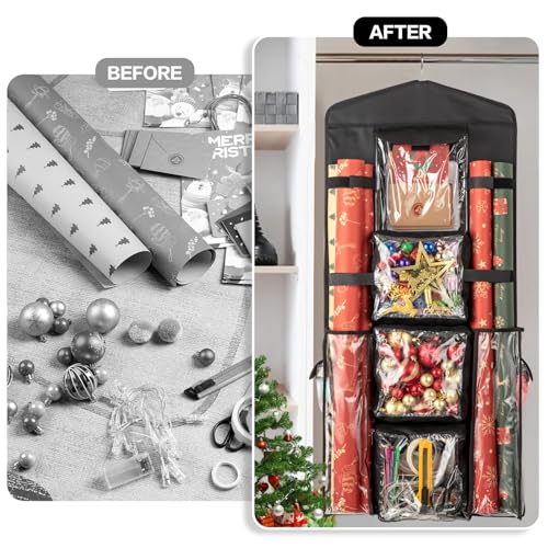 Double-Sided Hanging Wrapping Paper Organizer and Gift Bag Storage Holder