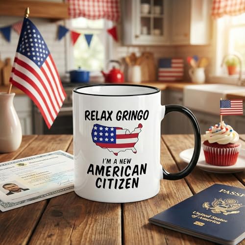 Casitika 11 oz Black Handle 'Relax Gringo I'm a New American Citizen' Mug - Perfect Citizenship Gift