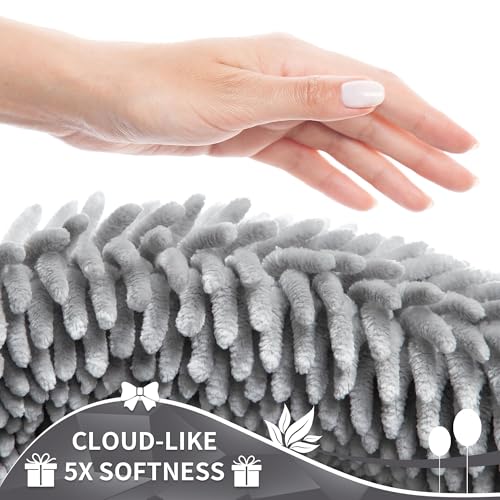 Yimobra Chenille Bathroom Rug Non-Slip Absorbent Bath Mat 24x17 Light Grey
