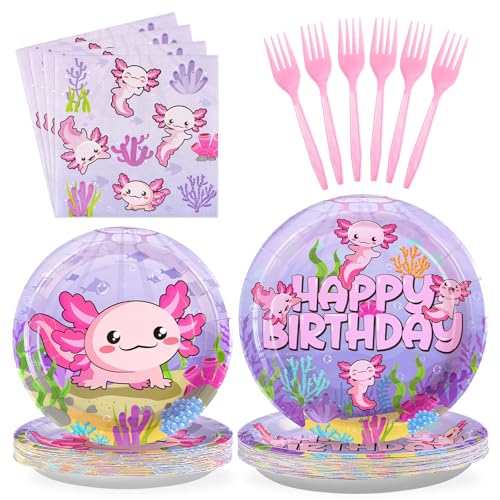 96-Piece Pink Axolotl Birthday Party Tableware Set for 24 Guests