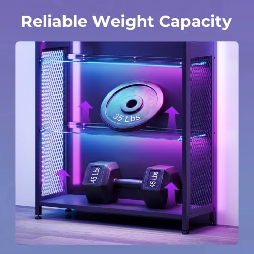 4-Tier Industrial Display Cabinet with Tempered Glass Shelves and RGB Lighting