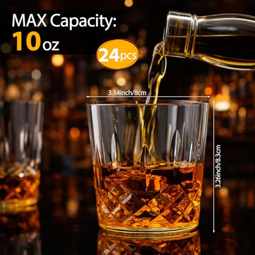 10 oz Plastic Whiskey Glasses Set of 24 - Clear Shatterproof Cocktail Glassware