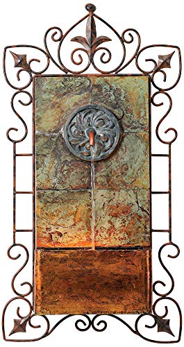 33-Inch Rustic Iron Scroll Wall Fountain with LED Light for Garden Patio