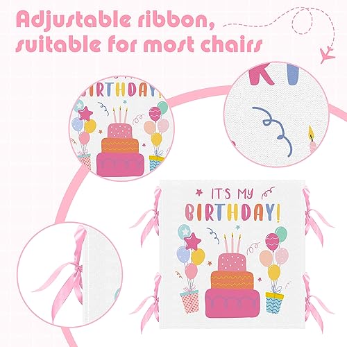 Birthday Chair Covers - 2 Pack Kids Decor with Ribbons & Cake Design