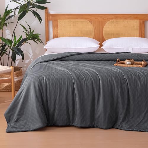 Cooling Comforter for Hot Sleepers, Lightweight Waffle Weave, King Size, Dark Gray