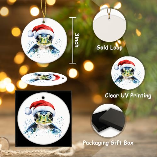 Shiviody Coastal Santa Sea Turtle Christmas Ceramic Ornament - Holiday 17