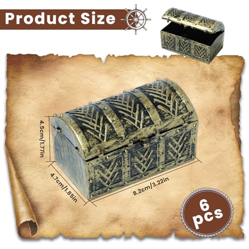6-Piece Mini Pirate Treasure Chests - Vintage Plastic Storage Boxes