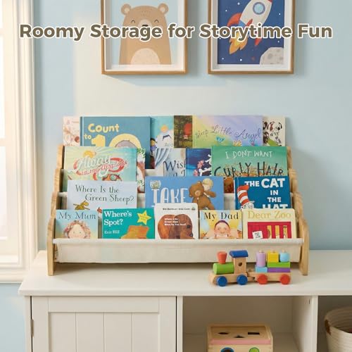 4-Tier Wooden Kids Bookshelf, Front-Facing Nursery Book Organizer
