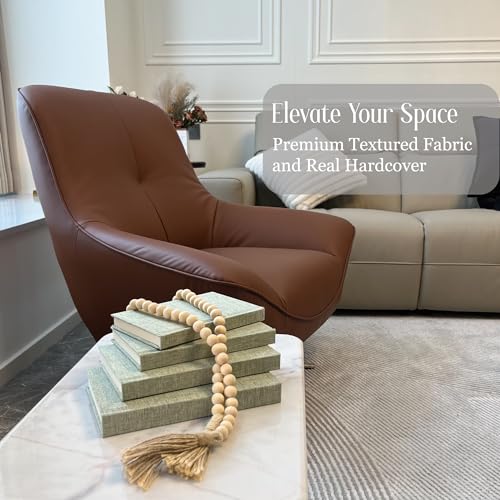 4-Piece Sage Linen Decorative Books Set with Wood Beaded Tassel