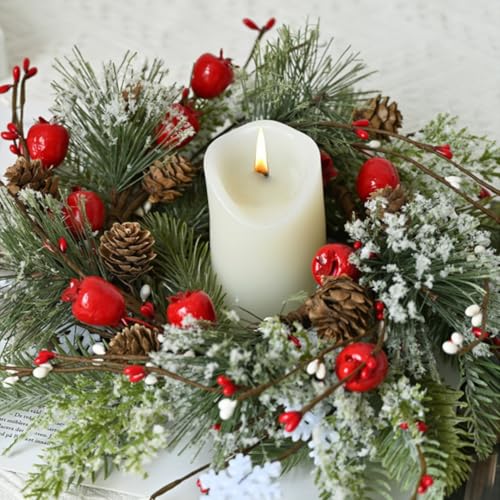 Artificial Christmas Candle Rings with Berries & Pinecones - 2 Pack
