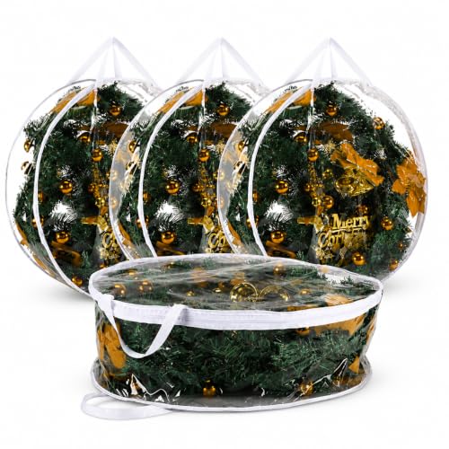 Clear Wreath Storage Bag 24x8 Inch PVC Christmas Protector 4 Pack