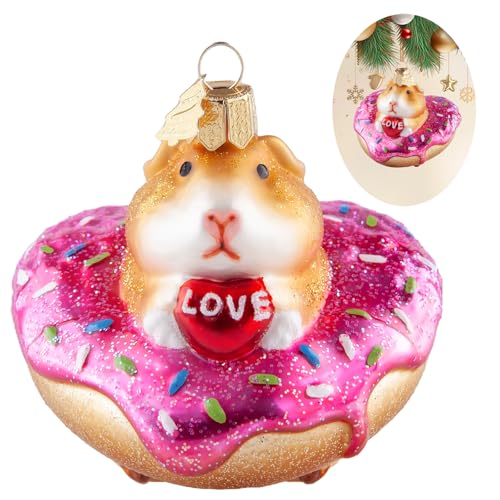 Guinea Pig Glass Christmas Ornament - Hand-Painted Love Donut Tiny Cute