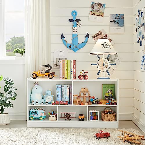 5-Section Kids Toy Storage Organizer and Wooden Bookshelf for Playroom