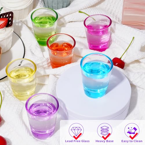 Colorful 6 Pack Shot Glass Set 1.5 oz Heavy Base for Vodka Whiskey Tequila