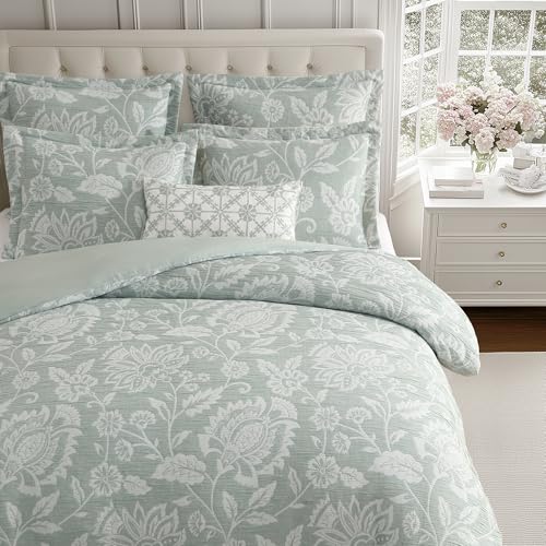 Sage Botanical Floral Duvet Set - King Size with 2 Shams