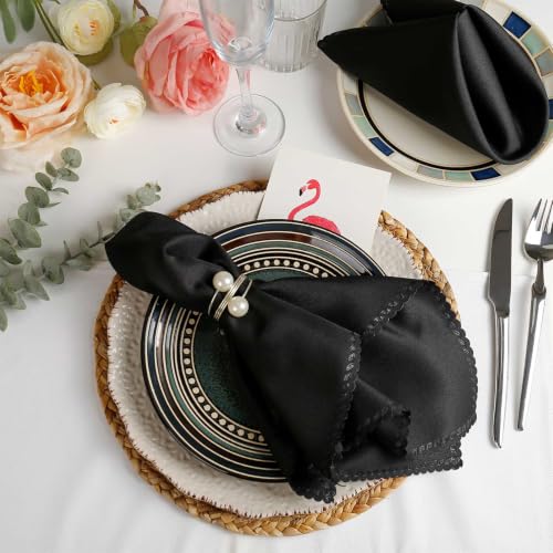 Halloween Black Cloth Napkins Set of 12 - Elegant Polyester Dinner Napkins