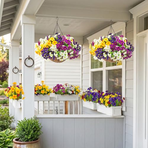 Artificial Outdoor Hanging Basket Flowers - 2 Pack UV Resistant Faux Petunias